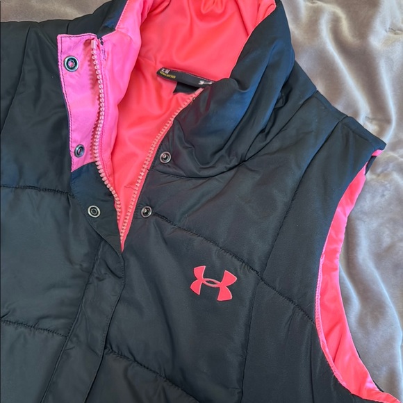 Under Armour Women's Black and Neon Pink Puffer Vest - Picture 3 of 5